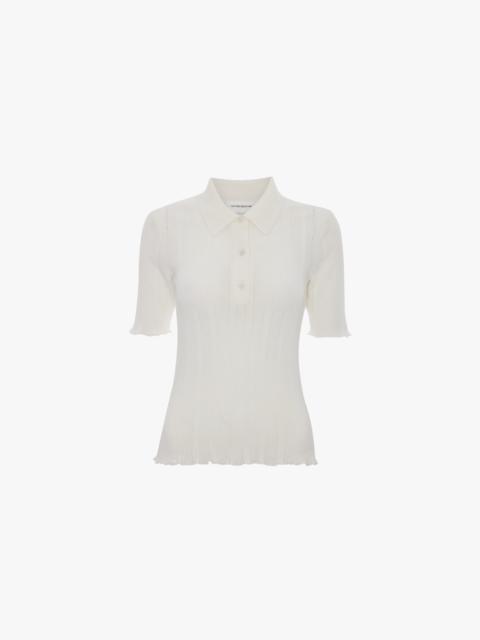 Frill Polo Top In White