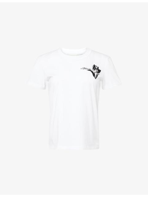 Tulip Embroidery Cropped Short-Sleeve Cotton-Jersey T-Shirt