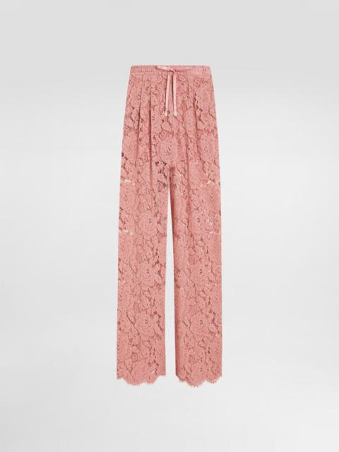 Flared floral cordonetto lace pants with DG logo