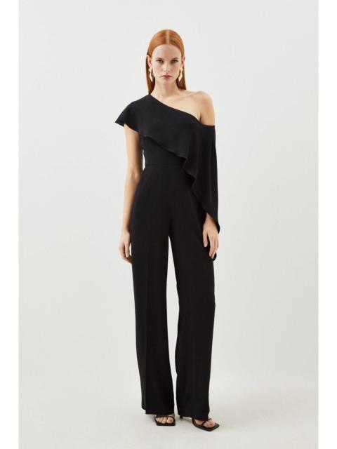 Tailored Compact Stretch Viscose Drape Detail Jumpsuit