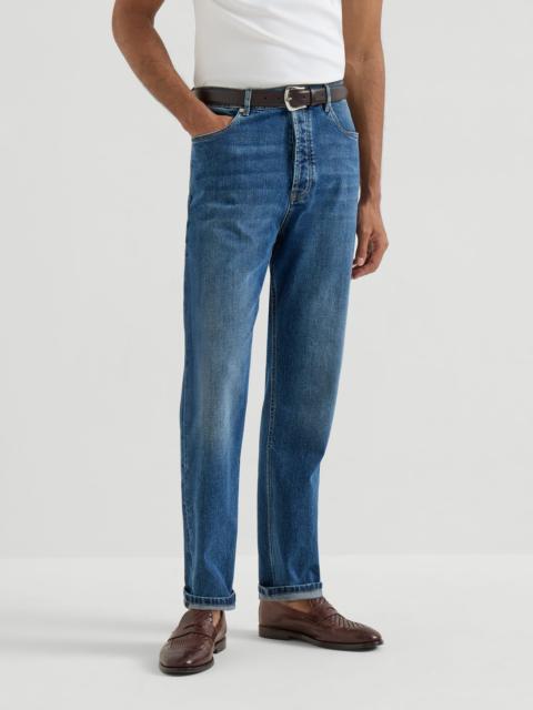 Comfort cotton denim iconic fit five-pocket trousers