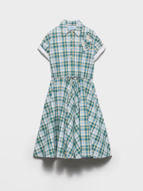 Embroidered checked cotton dress