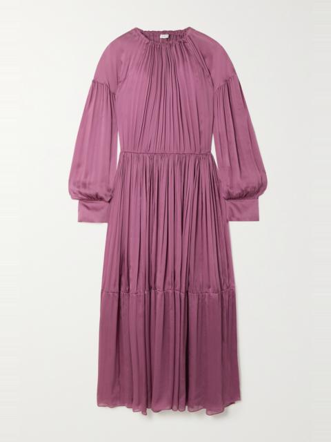 Tiered pleated silk midi dress
