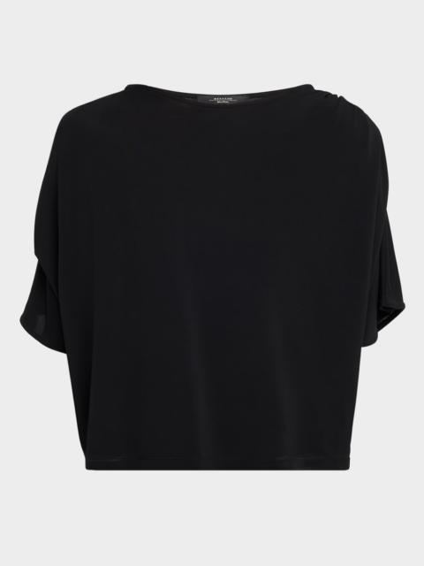 Ruched-Shoulder Crewneck Top