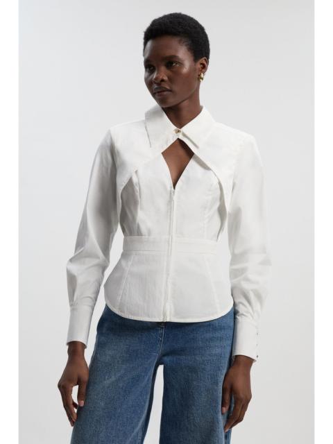 Stretch Cotton Cut Out Detail Woven Shirt