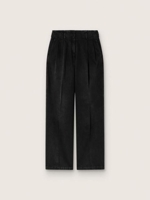 Women's pants in black cotton denim with a lived-in treatment