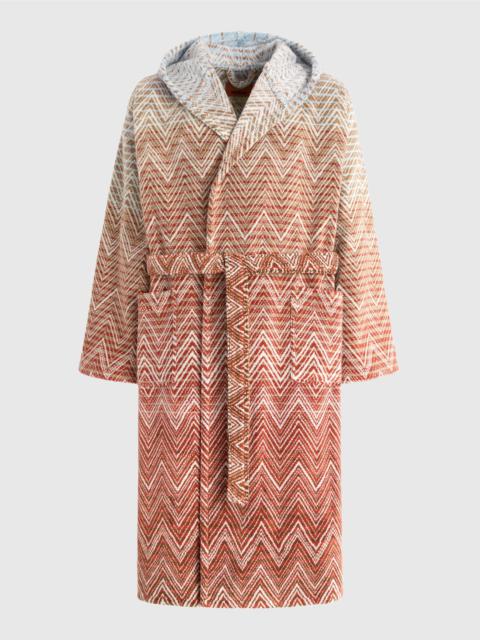 Stone Hooded Bathrobe in cotton terry with zebra pattern