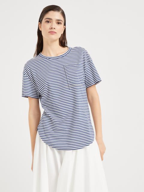 Cotton striped jersey T-shirt with shiny pocket detail
