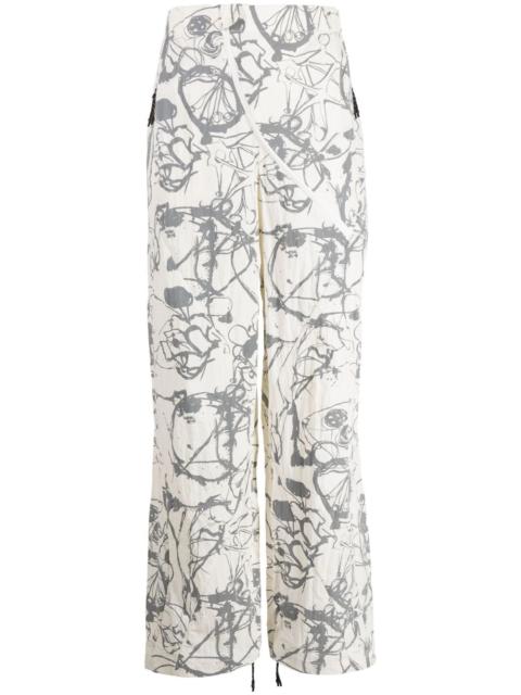 abstract-print straight-leg trousers