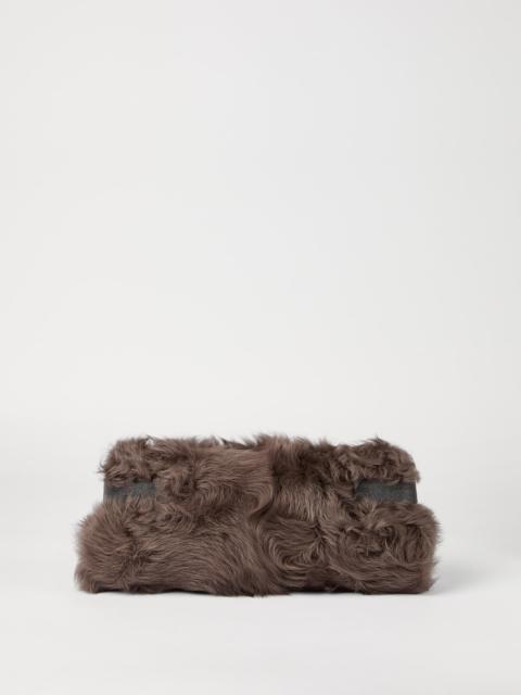 Essence pouch bag in wavy shearling with precious bands