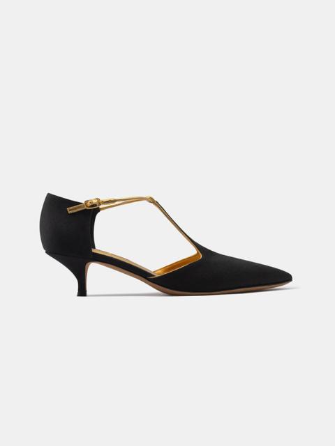 LEANDRA IN BLACK SATIN WITH GOLD LINING