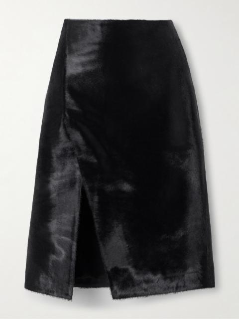 Myra Wrap-effect Calf Hair Midi Skirt