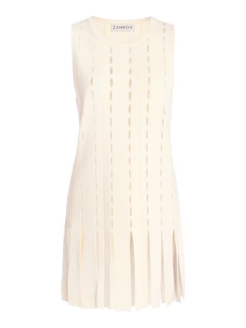 Eddie Fringed Cutout Merino Wool Top ivory