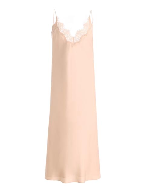 Lace-Trimmed Silk Midi Camisole Dress pink