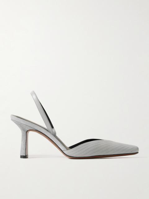Dilmun Suede-trimmed Leather Slingback Pumps