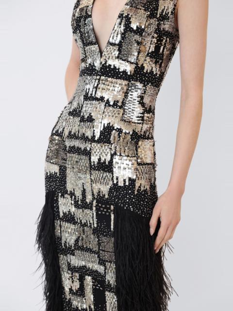 V Neck Dress With Feathers