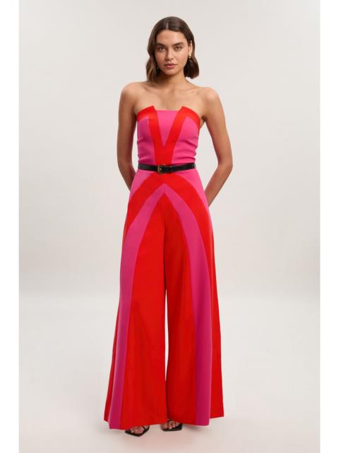 Compact Stretch Colour Block Tailored Bandeau Jumpsuit