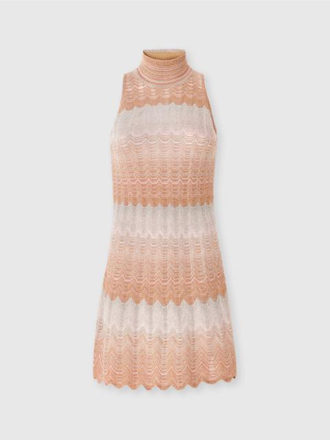 Sleeveless mini-dress with lamé Greek motif