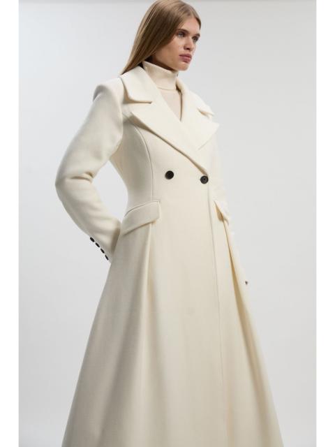 Wool Tailored Flared Skirt Midi Coat