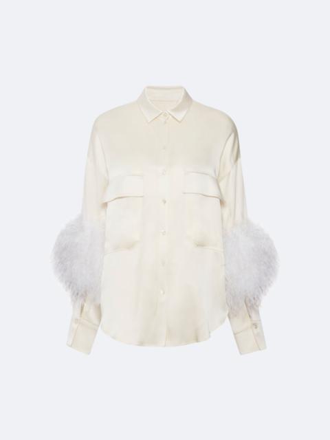 Satin Button Down With Feathers