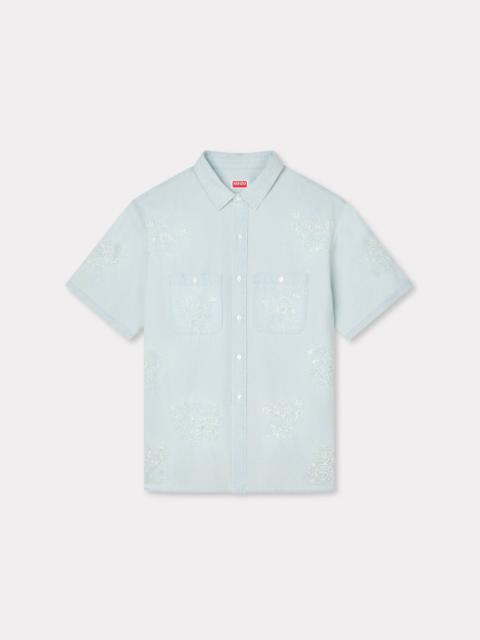 'KENZO Cartoon' embroidered short sleeve shirt in stone bleach chambray