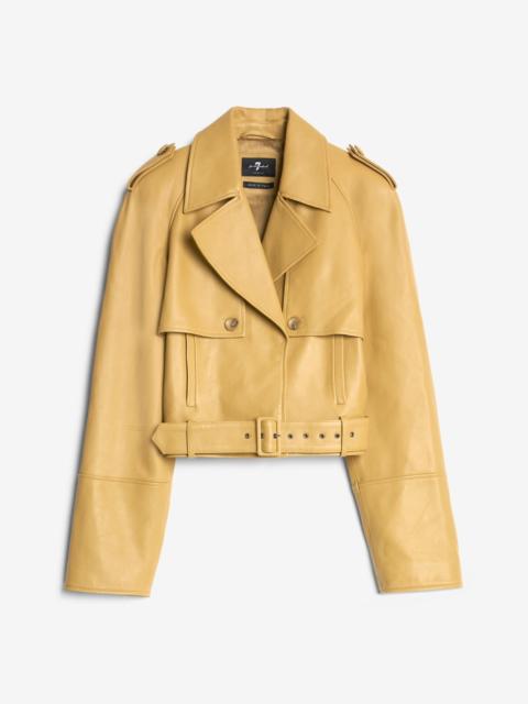 Cropped Leather Biker Jacket in Honey