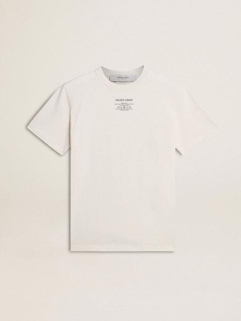 Men's worn-white cotton T-shirt with black lettering