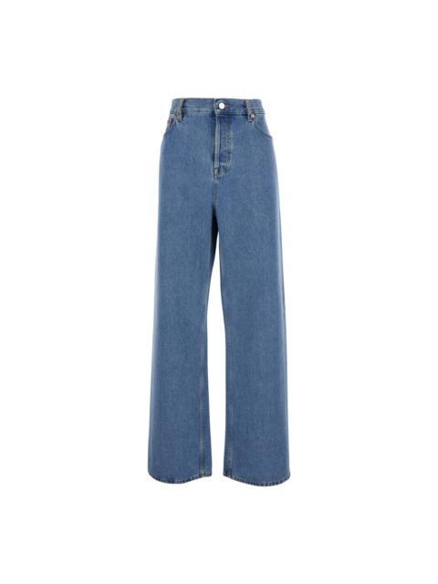 Blue Jeans With Belt Loops And Logo Patch On The Rear In Denim Woman