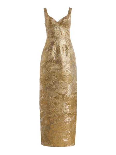 Viella Metallic-Jacquard Gown gold