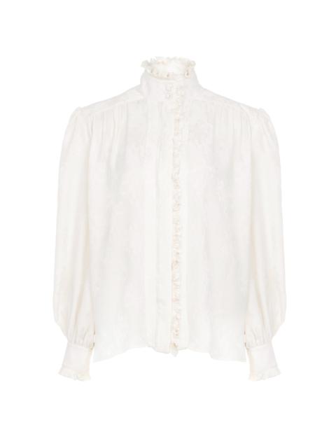 OVERSIZED RUFFLED BLOUSE IN SILK JACQUARD