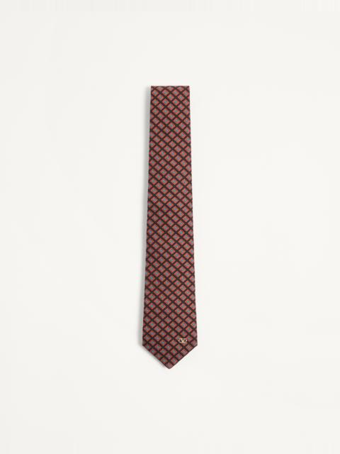 VALENTIE JACQUARD COTTON TIE WITH CHAMBER PATTERN AND VLOGO SIGNATURE DETAIL