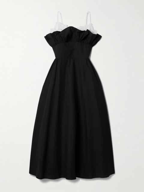 Élisabeth Lace-trimmed Gathered Cotton-poplin Midi Dress