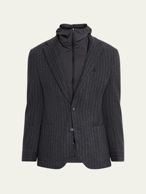 Men's Hooded Wool Pinstripe Blazer