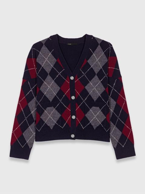 Cropped argyle pattern cardigan