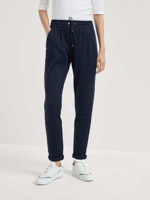 Comfort cotton and silk interlock trousers with precious stripe