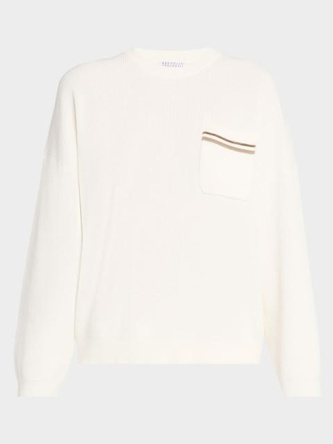 Monili-Pocket Cotton English Rib Crewneck Sweater