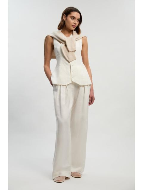 Viscose Linen Pleat And Pocket Detail Woven Straight Leg Trouser