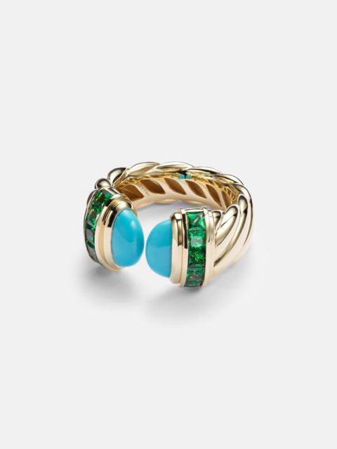 Sculpted Cable 18kt gold ring with turquoise