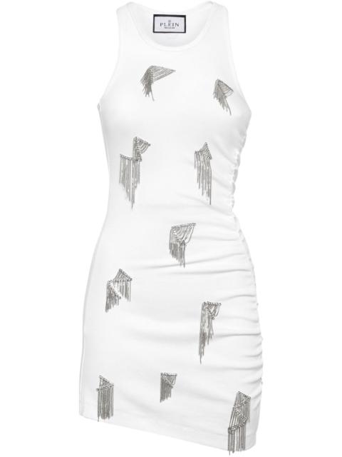 fringe-detail ribbed mini dress