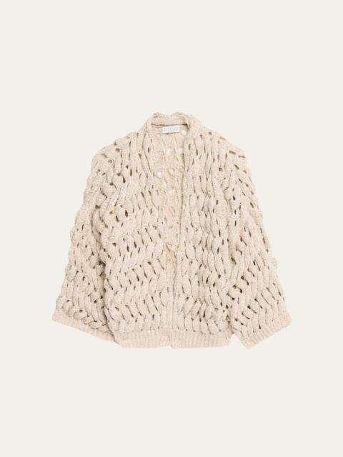 Paillette Open-Knit Cardigan