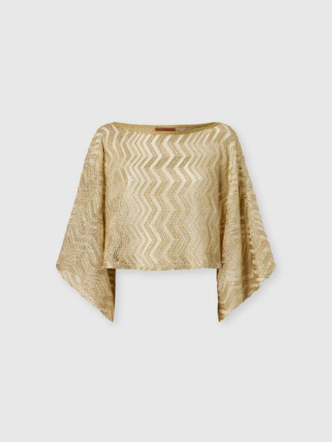 Zigzag mesh top with sequins and wide sleeves