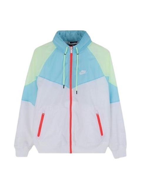 Nike Sports Windproof Colorblock hooded Logo Jacket Blue White Bluewhite AR2210-101