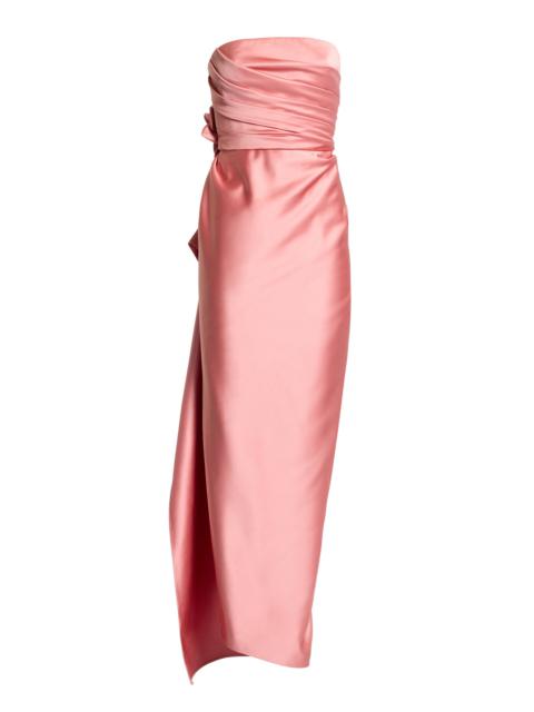 Floral-Appliquéd Duchess Satin Maxi Dress pink