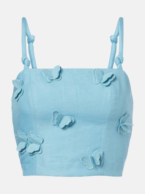 Patch-appliqué linen crop top