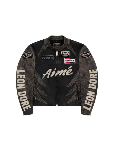 Aime Leon Dore x Vanson Distressed Leather Moto Jacket Black/Cream