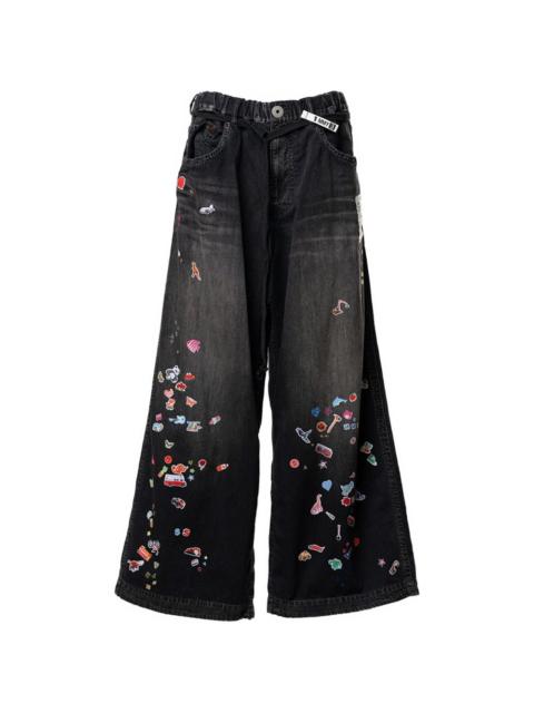 sticker printed wide-leg jeans