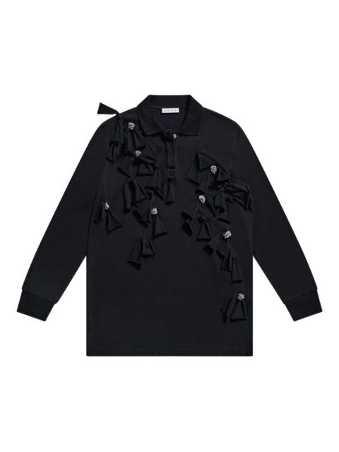 crystal-embellished bow long-sleeve dress