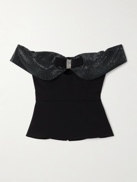 Off-the-shoulder Bow And Crystal-embellished Crepe Top