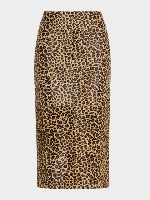 Leopard-Print Pony Hair Midi Skirt