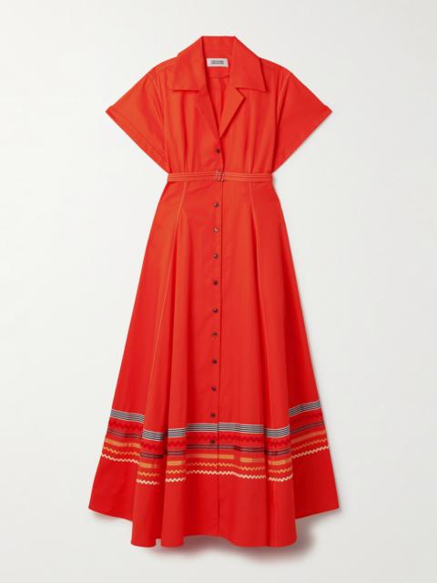 Belted Ric Rac And Grosgrain-trimmed Cotton-twill Maxi Shirt Dress